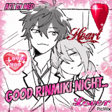 a black and white drawing of a couple with the words good rinmiki night