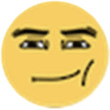 a yellow smiley face with black eyebrows and a slight smile on it .