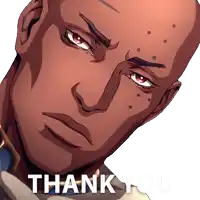 a cartoon drawing of a bald man with the words thank you written below him