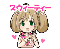 a cartoon girl is making a heart shape with her hands .