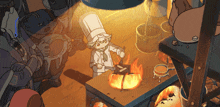 a cartoon drawing of a chef cooking on a table