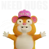 a hamster wearing a pink hat that says $ grind