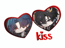a couple of hearts with the word kiss on them