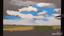 a painting of a cloudy sky is being made by animatica