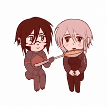 a cartoon of a girl holding a spoon and another girl holding a spoon