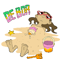 Girl Buried In Sand And Ice Cream Cone Chilling Sticker - Mariby The Sea De Boa Sunbathing Stickers