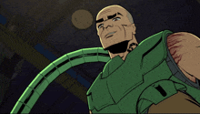 a cartoon drawing of a man with a snake tattoo on his neck