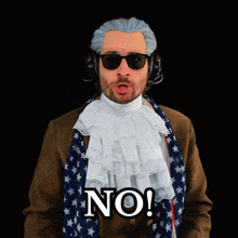 a man wearing a wig and sunglasses is saying no