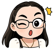 a cartoon of a girl wearing glasses and a white shirt