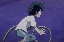 a cartoon character is crying while holding a rope in his hands
