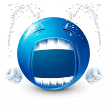 a blue smiley face with tears running down its face