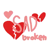 a broken heart with the words sad broken written below it