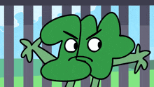 a cartoon drawing of a green leaf with arms and legs