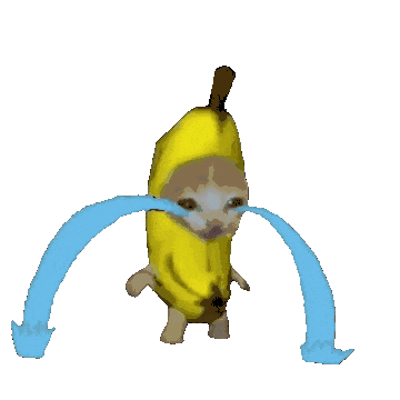 a cartoon cat dressed as a banana is crying