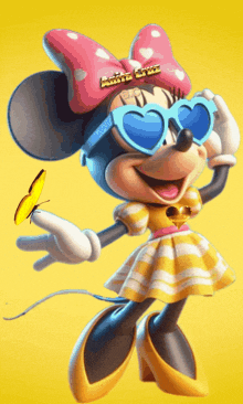 minnie mouse is wearing sunglasses and a pink bow