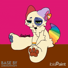 a drawing of a cat with a rainbow tail and the name fine emma