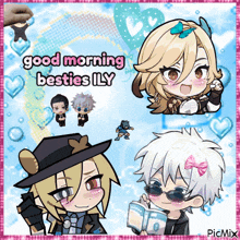 a picture of anime characters with the words good morning besties illy