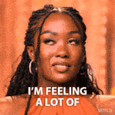 a woman with a tear coming out of her eye says " i 'm feeling a lot of "