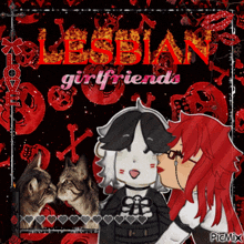 a drawing of two girls kissing with the words lesbian girlfriends in the background