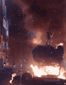 a car is on fire in a dark city