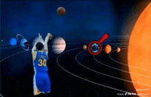 a basketball player with the number 30 on his jersey throws a basketball