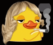 a cartoon duck with blonde hair is smoking a cigarette
