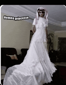a man in a wedding dress with the word homme princesse on the bottom