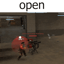 a screenshot of a video game with the word open on top