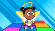 a cartoon of a little girl with angel wings and a halo