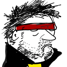 a drawing of a man with a red band around his head