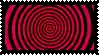 a red and black optical illusion with hearts on a black background
