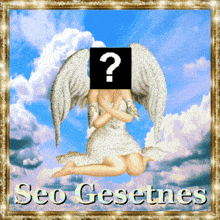a picture of an angel with a question mark on it