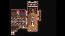 a video game shows a group of people standing in a castle