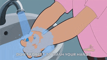 a cartoon of a person washing their hands with the words do n't forget to wash your hands