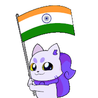 a cartoon cat is holding a flag of india