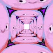 an optical illusion of a pink and purple tunnel with a white square in the middle
