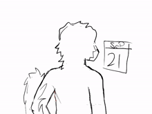 a black and white drawing of a dog holding a calendar with the date september 21