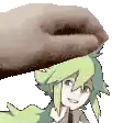 a hand is holding a cartoon character 's head in a pixelated image .