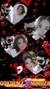 a collage of pictures of a man and a woman with the name gokdeniz mimoza on the bottom