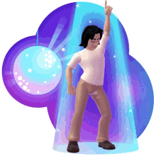a man dancing in front of a disco ball