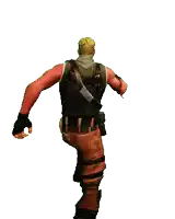 a man in a military uniform is walking with his hands on his hips