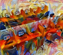 a colorful painting with a lot of brush strokes on a white background