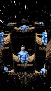 a man in a blue shirt with wings and the words co.cap. jonny on the bottom