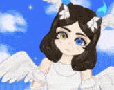 a drawing of a girl with wings and ears
