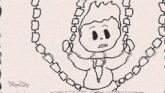 a black and white drawing of a man chained to a chain with the word hungry clips on the bottom left