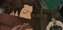 a man in a video game with his eyes closed and a hand sticking out of a box
