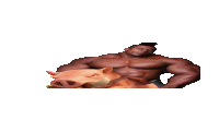 a very muscular man is holding a pig on his back