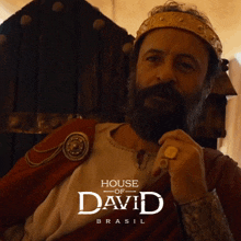 a man with a beard is wearing a crown and a house of david brasil logo