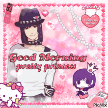 a good morning pretty princess greeting card with a hello kitty