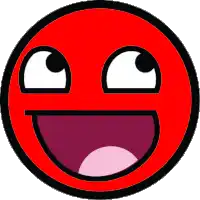 an orange smiley face with black eyes and a purple tongue